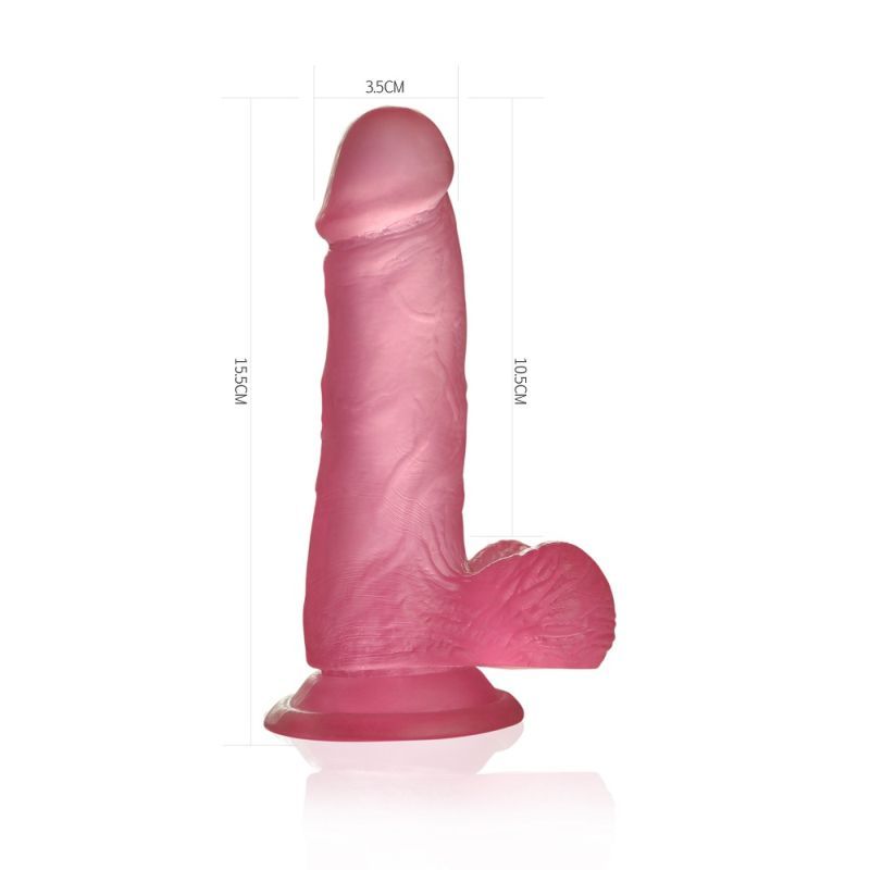 Jelly Studs 6in Crystal Dildo Small Pink with realistic veined shaft and wide sucker base for intimate play.