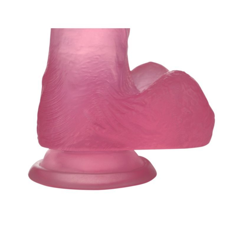 Jelly Studs 6in Crystal Dildo Small Pink with realistic texture and wide sucker base for intimate essentials.