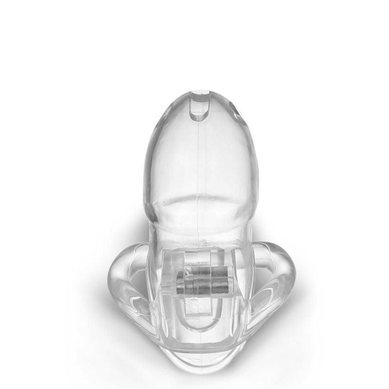 Brutus Stealth chastity cage clear view of durable polycarbonate design for comfort and long term wear.