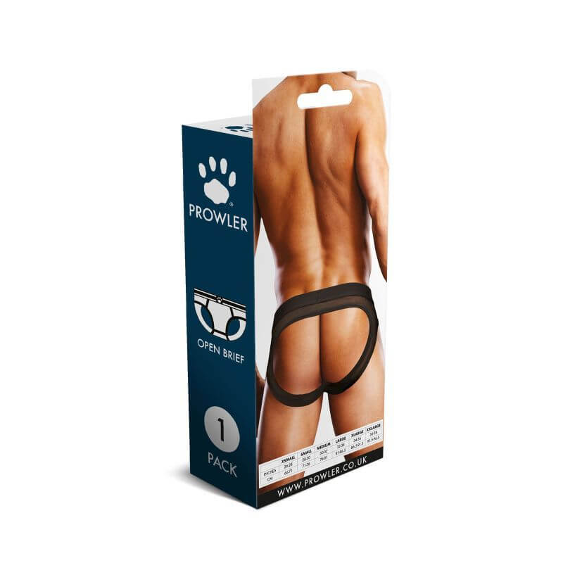 Prowler Mesh Jock Black packaging showing back view and details of the open brief design.