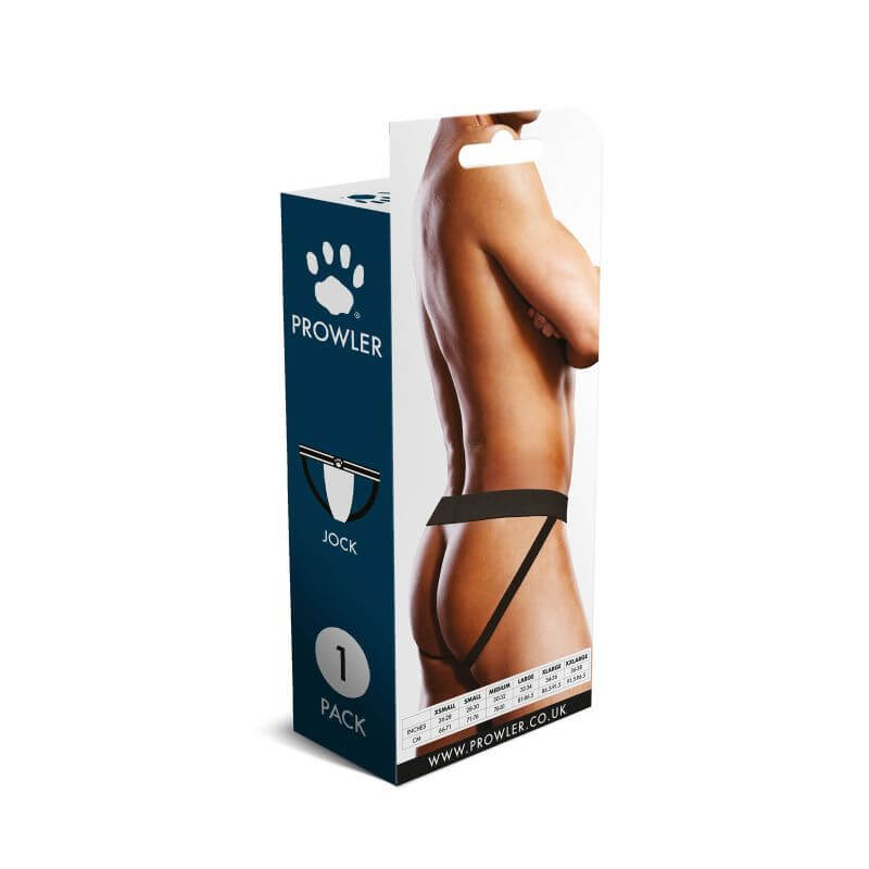 Prowler Mesh Jock Black packaging showing the product design of a black mesh jock strap.