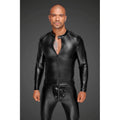 Power Wetlook Mens Jacket w Pleated PVC Epaulets showcased on a model, perfect for intimate essentials and sexy toys for men.