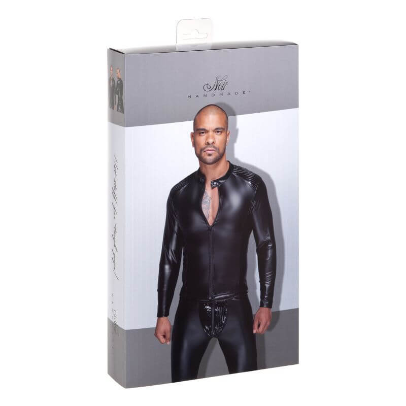 Power wetlook men's jacket in packaging, featuring a stylish design and full front zipper.
