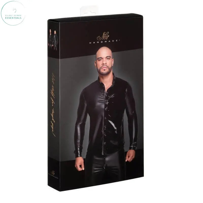 Affordable quality Powerwetlook PVC Long Sleeved Shirt w Button Placket  from Noir by Discreet Intimate Essentials with Discreet Delivery 