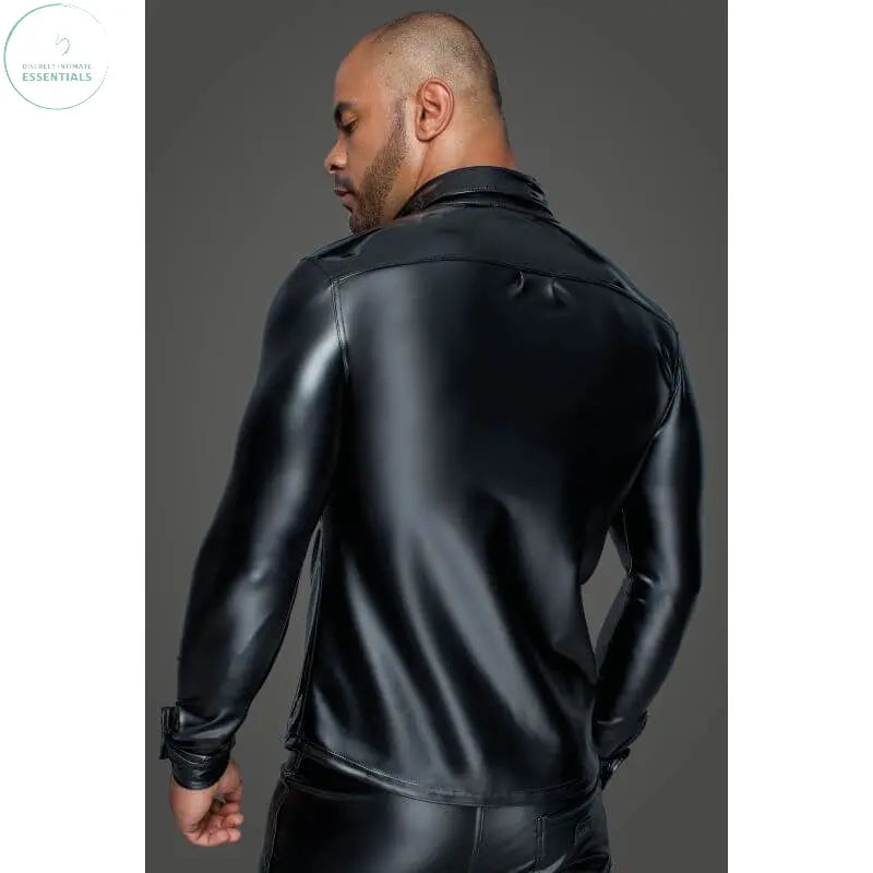 Affordable quality Powerwetlook PVC Long Sleeved Shirt w Button Placket  from Noir by Discreet Intimate Essentials with Discreet Delivery 