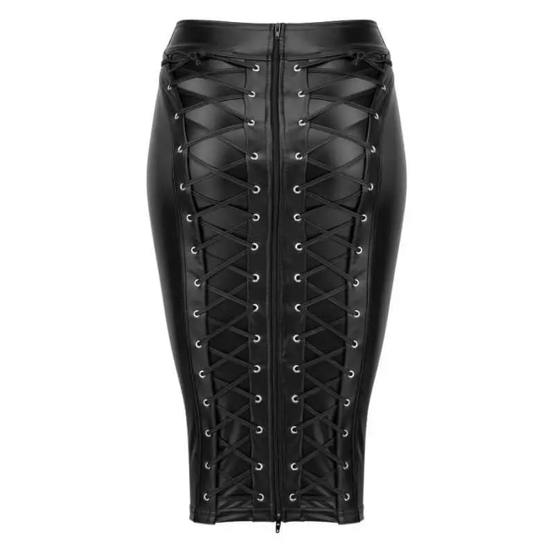 Power Wetlook Pencil Skirt w Long Zipper Noir Discreet Intimate Essentials.