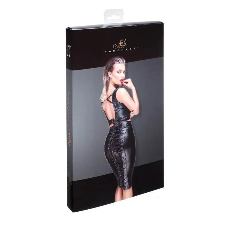 Power Wetlook Pencil Skirt w Long Zipper Noir Discreet Intimate Essentials.