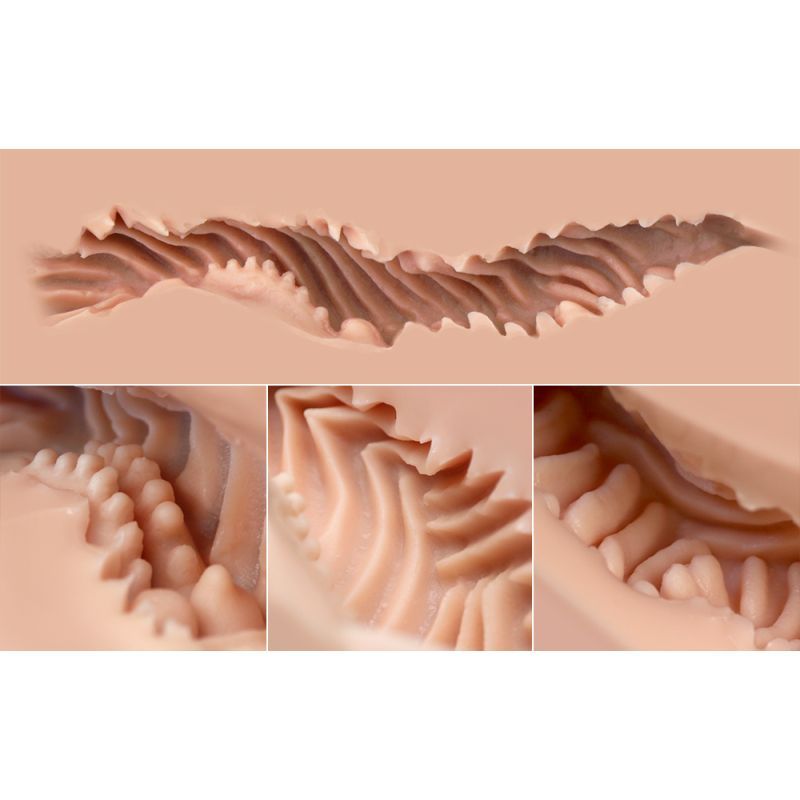 Close-up of the realistic inner design of the Kate Doggy Style Mini Hip, showcasing its detailed genital reproduction.