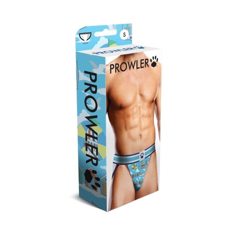 Prowler Brighton Jock packaging featuring a vibrant design and masculine fit with a seaside motif.