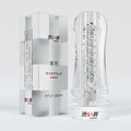 High quality masturbator sleeve in clear design with packaging displayed.