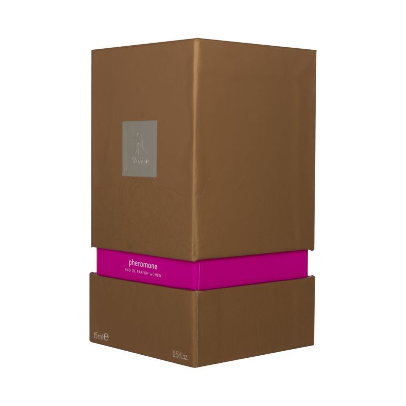 Shiatsu Pheromone Fragrance Woman Pink 15ml packaging in a stylish box designed for attracting the opposite sex.