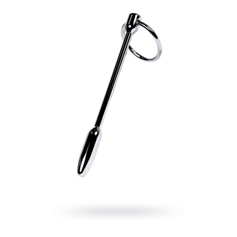 Silver metal urethral plug with rings, features a bullet tip and includes a removable ring for added versatility.