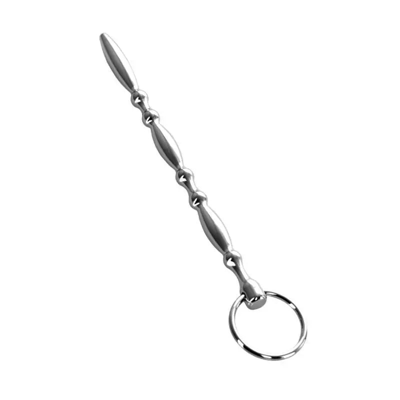 Silver Metal Beaded Urethral Plug w Ring Metal Discreet Intimate Essentials.