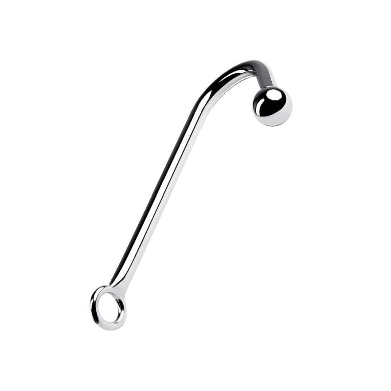 Silver metal anal hook for beginners with a ball at the end, 37cm long, waterproof and beginner-friendly.