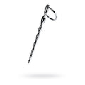 Silver metal urethral plug with braided design and replaceable rings, ideal for stimulation and comfort.