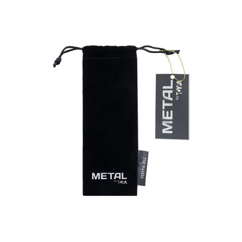 Black velvet storage bag for silver metal urethral plug with metal tag.