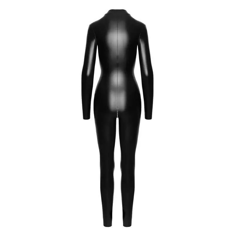 Power Wetlook Catsuit w Front Zipper Noir Discreet Intimate Essentials.