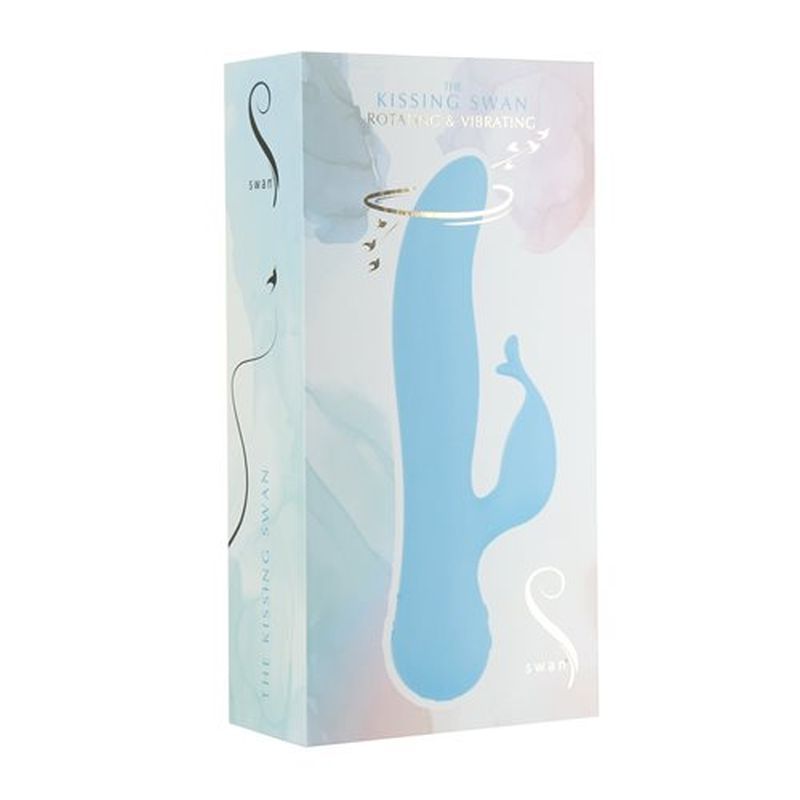 Kissing Swan rabbit vibrator packaging showcasing the dual action rabbit vibrator with elegant design.