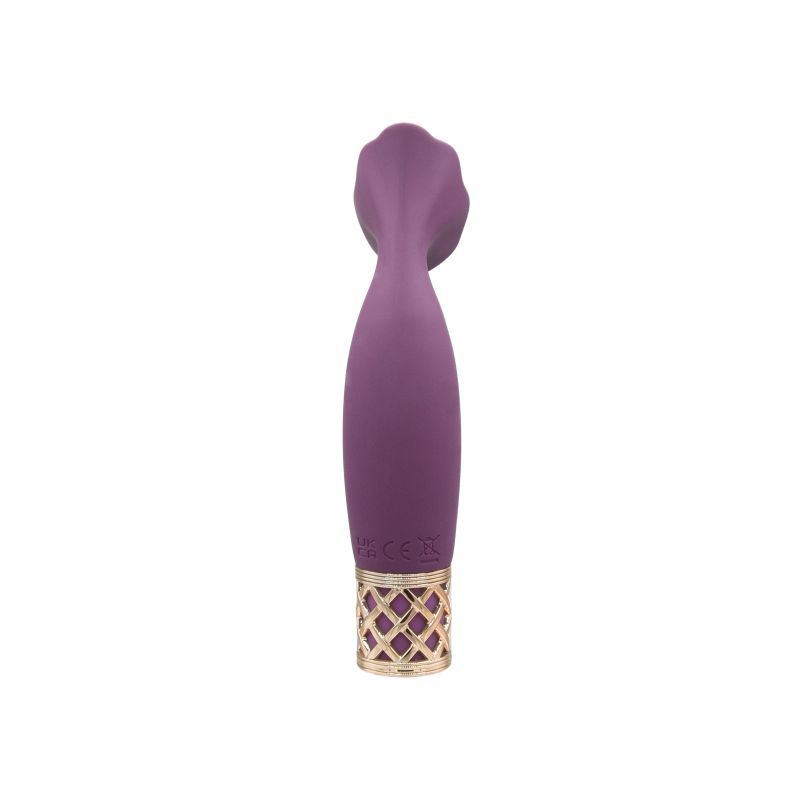 Pillow Talk Secrets Passion Massager, a sleek purple clitoral vibrator with soft silicone bristles for stimulation.