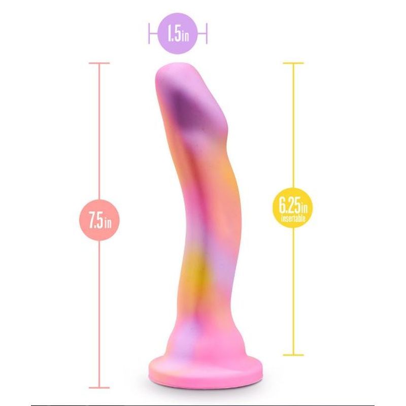 Avant Suns Out pink silicone dildo for G spot stimulation with elegant curves and measurements of 7.5in total length.