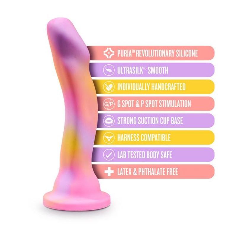 Avant Suns Out pink silicone dildo for G spot stimulation, handcrafted, suction cup base, and lab tested safe.