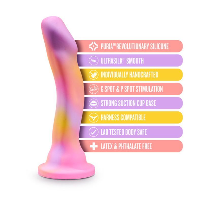 Avant Suns Out pink silicone dildo for G spot stimulation with elegant curves and suction cup base.
