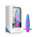 Avant Vibrotize silicone mini anal vibrator in fuchsia and blue packaging, showcasing its modern design and tapered head.