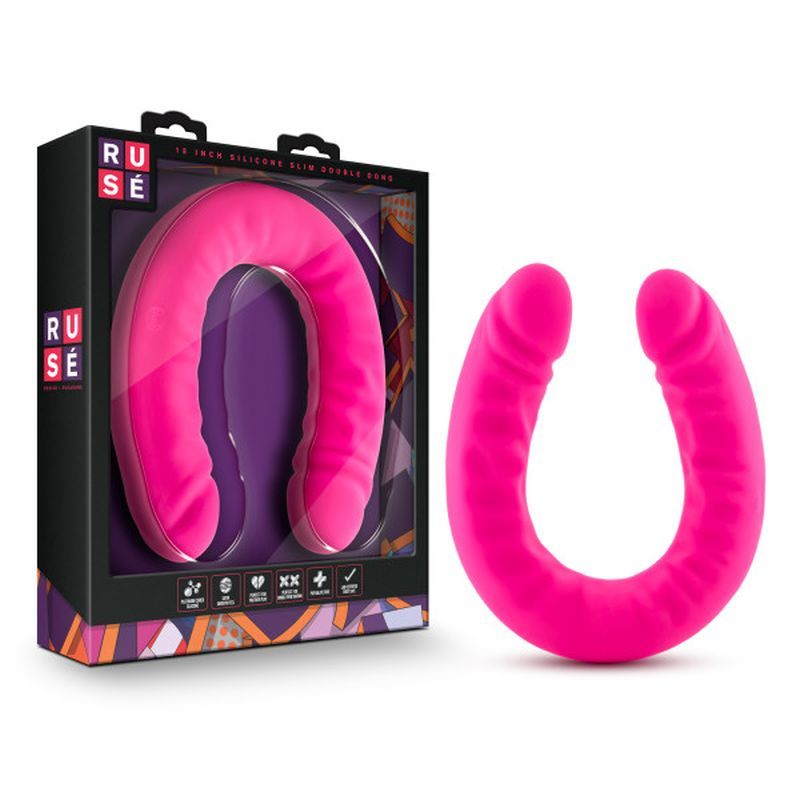 Ruse Silicone Slim 18in Hot Pink Double Dildo, a silicone double dildo for adventurous pleasure.