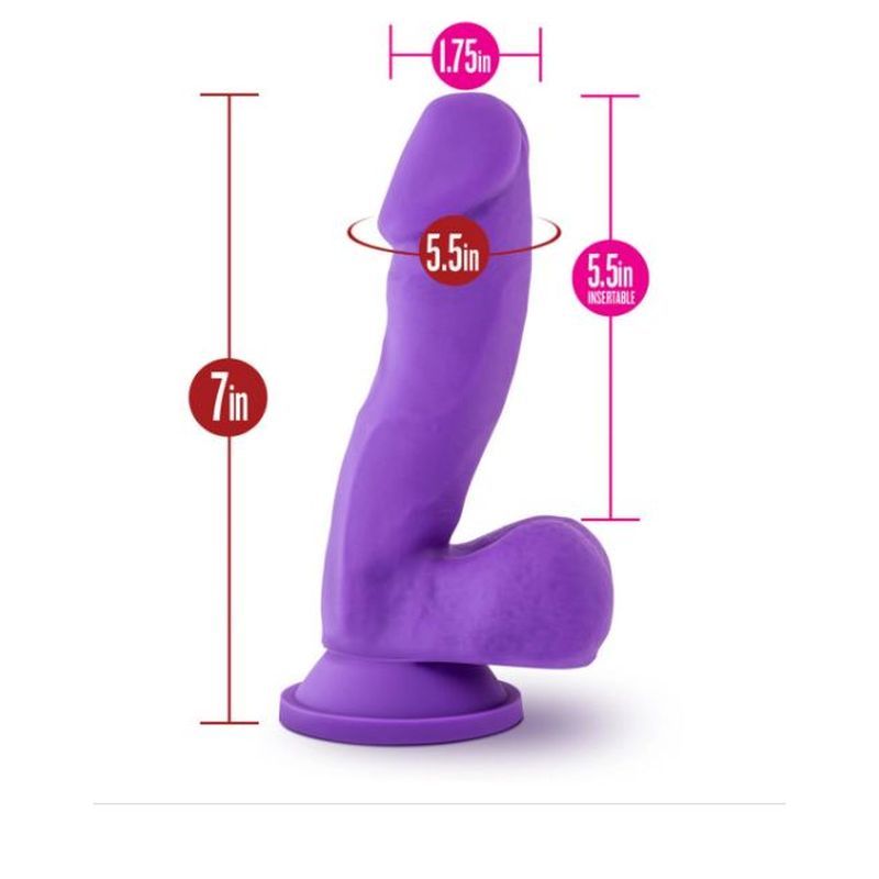 Ruse Juicy dildo with 5.5 inch insertable length and 1.75 inch width in vibrant purple color.