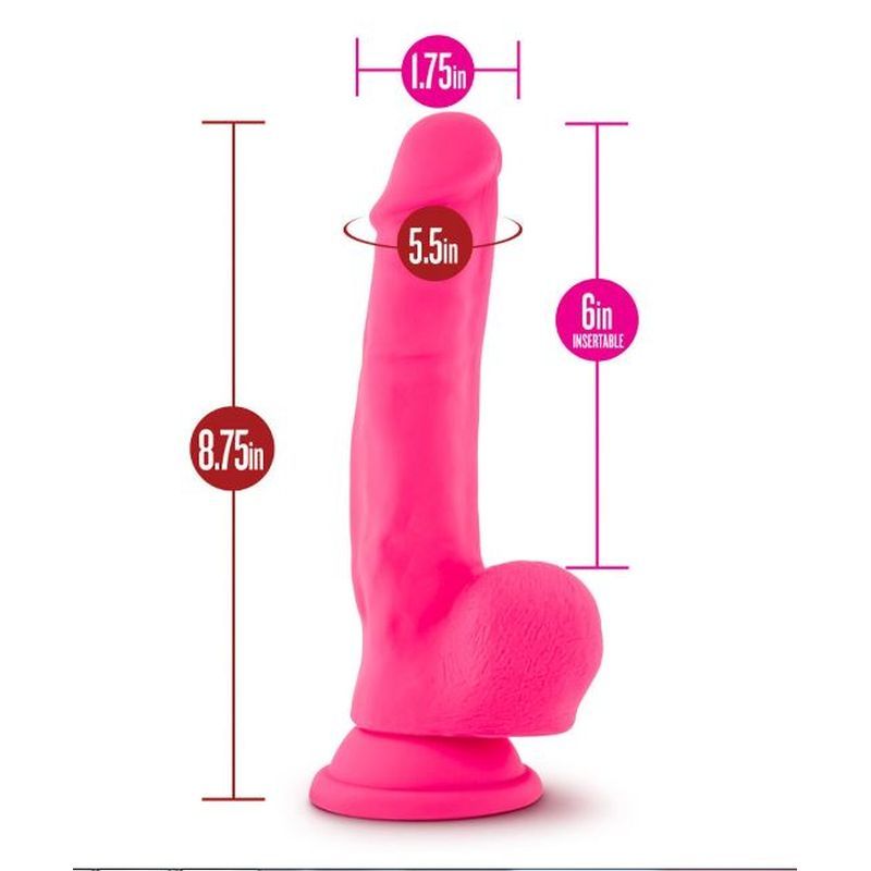 Ruse Shimmy hot pink dildo featuring dimensions: 6 inches insertable length, 1.75 inches width.