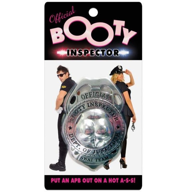 Official Booty Inspector Badge, Department of Just Tush, perfect for party fun and celebrations.
