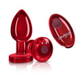 Cheeky Charms Red Rechargeable Vibrating Butt Plug with Remote, featuring a tapered design for easy insertion.