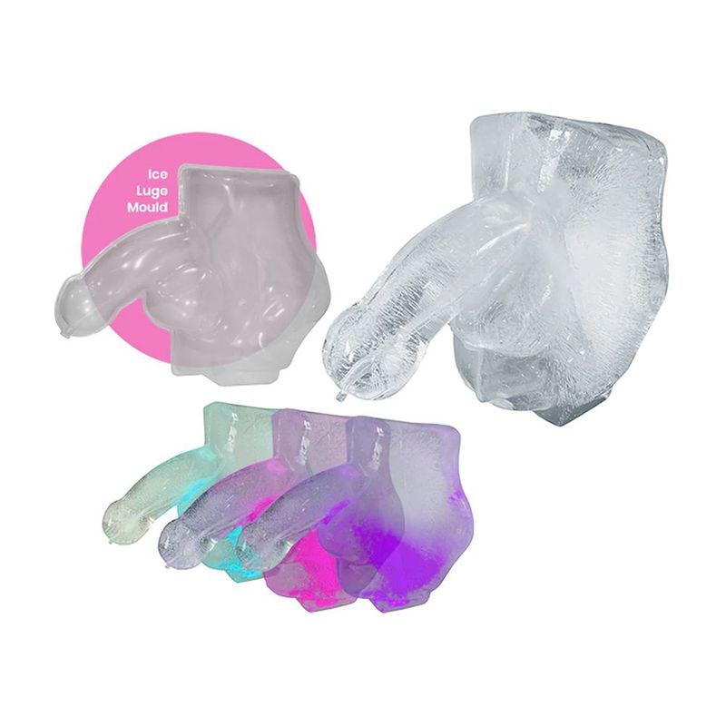 Play Wiv Me huge penis ice luge mould in various colors and styles, showcasing fun designs for parties.