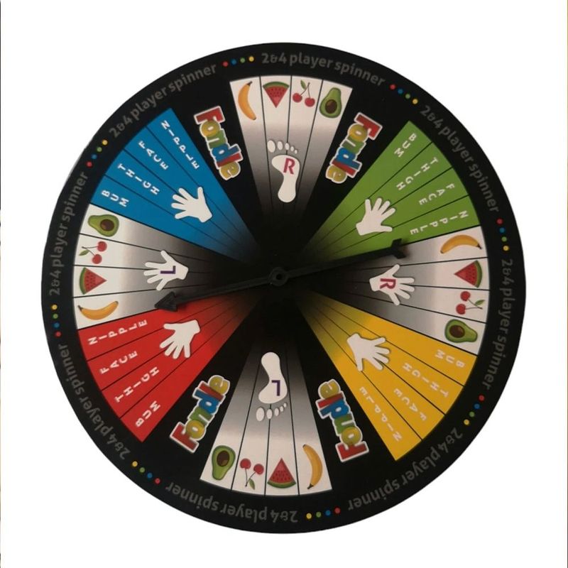 Play Wiv Me Fondle Board Game spinner with colorful sections for player actions and instructions.