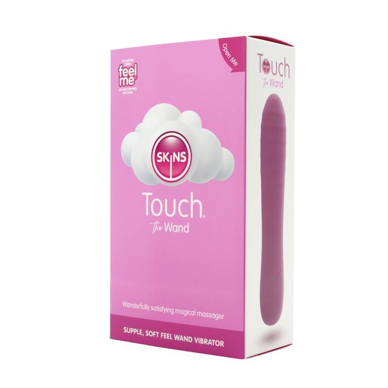 Skins Touch The Wand packaging featuring a luxury touch stimulation toy for enhanced pleasure.