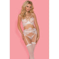 Bianca 4 Pc Bra G-String Garter & Stocking Set White, elegant white lingerie set for a seductive look.
