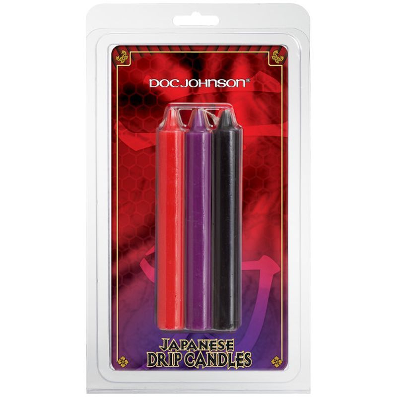 Japanese Drip Candles 3 pack featuring red, purple, and black for hot wax play adventures.