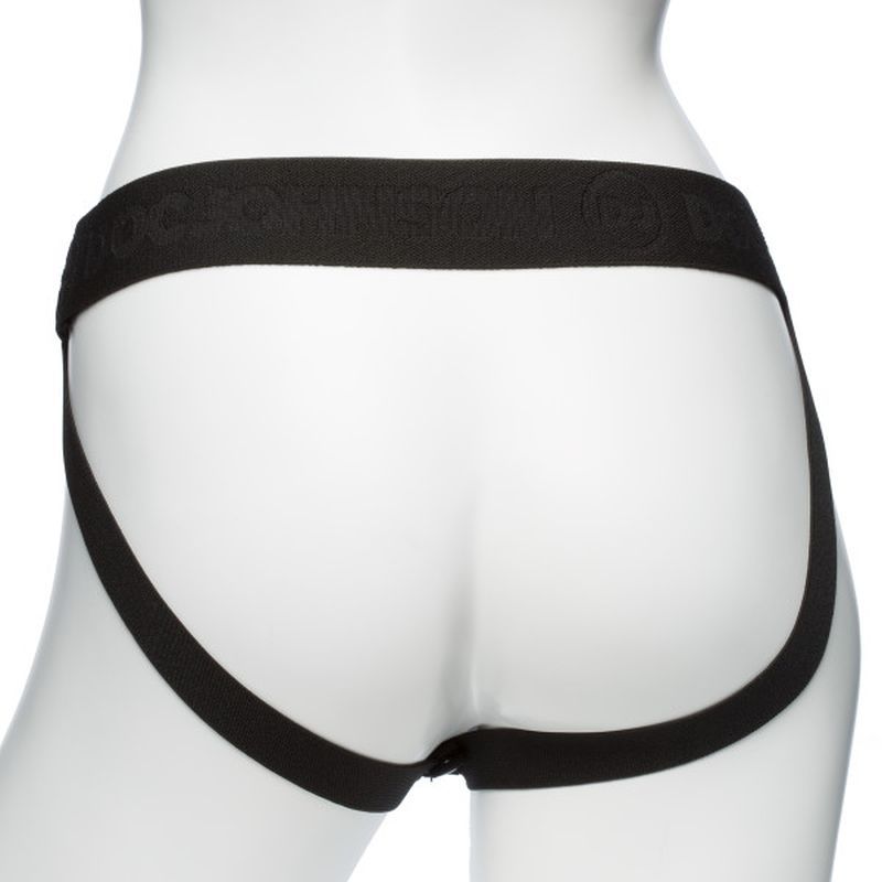 Be Ready 4 Pc -  7in, 7.5in, 8in Hollow Silicone Strap-On Set black harness back view