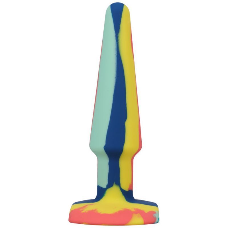 Groovy silicone anal plug 5in with a tapered tip and colorful design for safe and comfortable play.