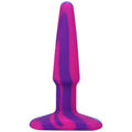 Groovy silicone anal plug 4inch in multi-colored pink and purple design with tapered tip and wide base.