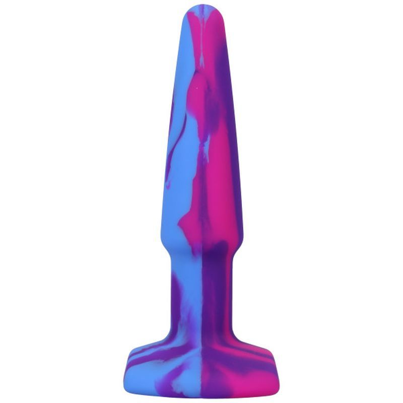 Groovy Silicone Anal Plug 4in Berry in vibrant colors, tapered tip and wide base for safe play, made from health-grade silicone.