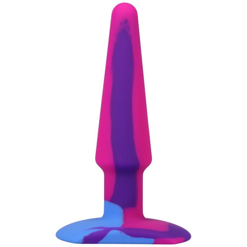 Groovy silicone anal plug 5in in vibrant pink and blue, made of health-grade silicone for safe and comfortable enjoyment.