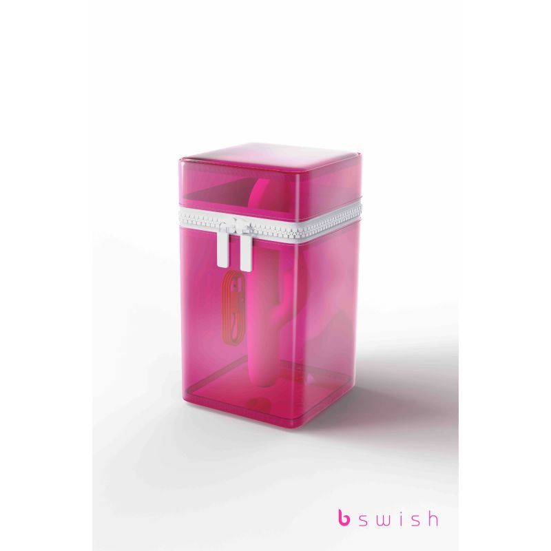Bwild Bunny Classic Infinite Limited Edition Sunset Pink in a pink storage bag with zipper for convenience, limited edition rabbit vibrator.