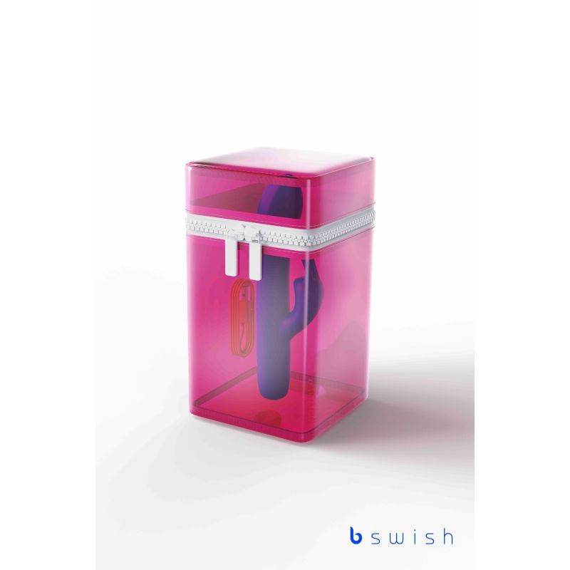 Bwild Bunny Classic Infinite Limited Edition Pacific Blue rechargeable rabbit vibrator in pink travel storage case.