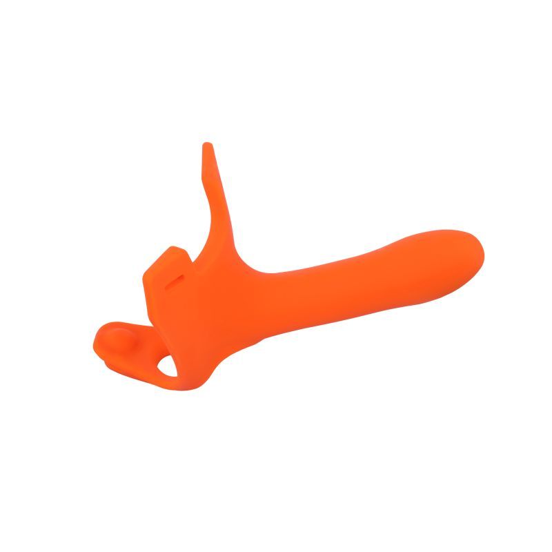 Zoro Strap-On 6.5in Orange strap-on dildo with elastic waistband for enhanced comfort and control.