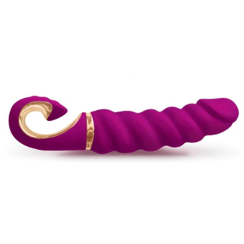 Gjack MINI Sweet Raspberry realistic bioskin vibrator featuring thick ridges and a curved design for intense sensations.