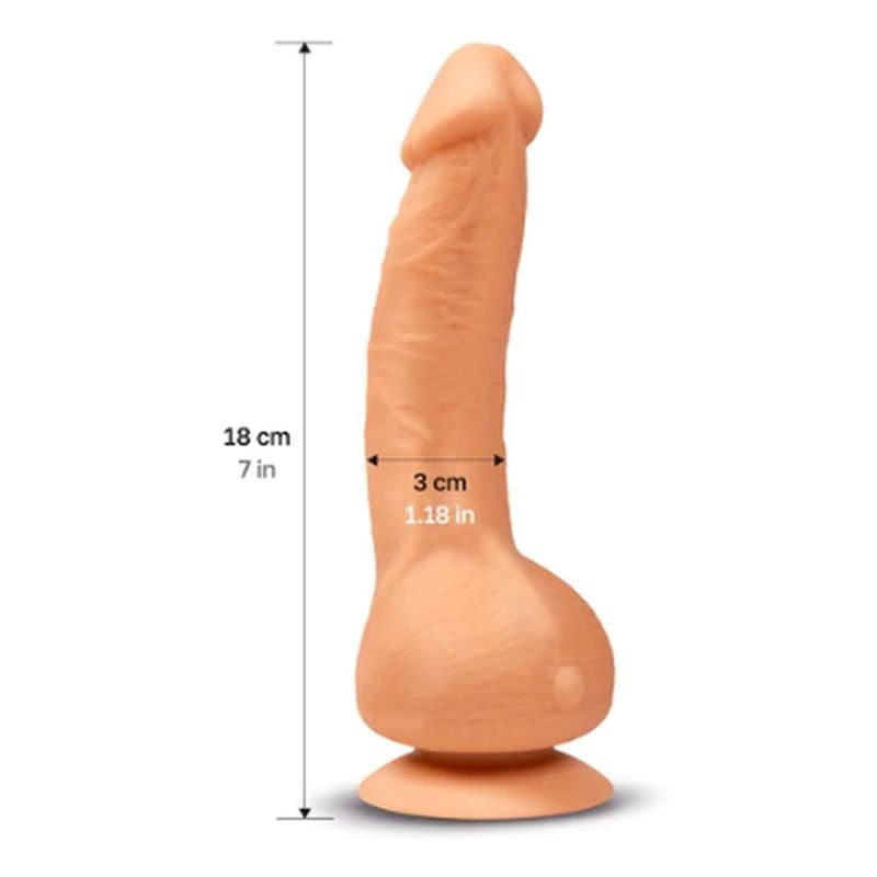 Greal MINI Flesh w Suction Cup, a realistic flesh-like sex toy, measuring 18 cm in length and 3 cm in width.