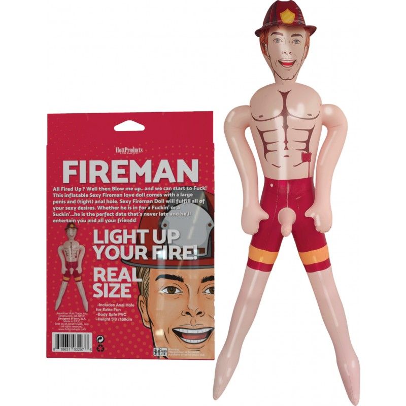 Sexy fireman inflatable doll with a large penis and anal hole for fun and entertainment.
