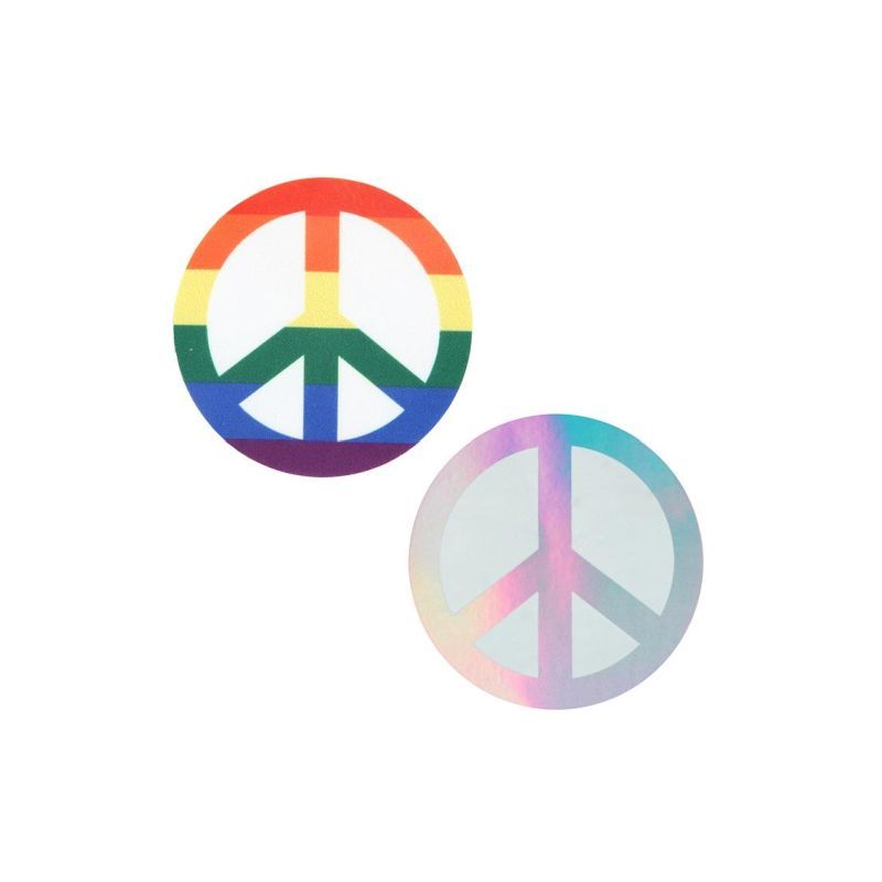 Pride peace sign pasties featuring vibrant rainbow colors and holographic designs for a stylish, fashionable look.