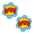 BAM! comic book pasties in a colorful onomatopoeia design, perfect for parties and festivals.